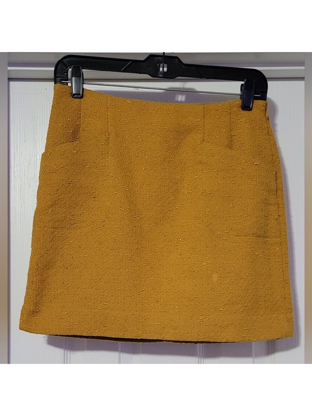 Outback Red -  Mustard Yellow Mini Skirt – Textured Lined Skirt with Pockets